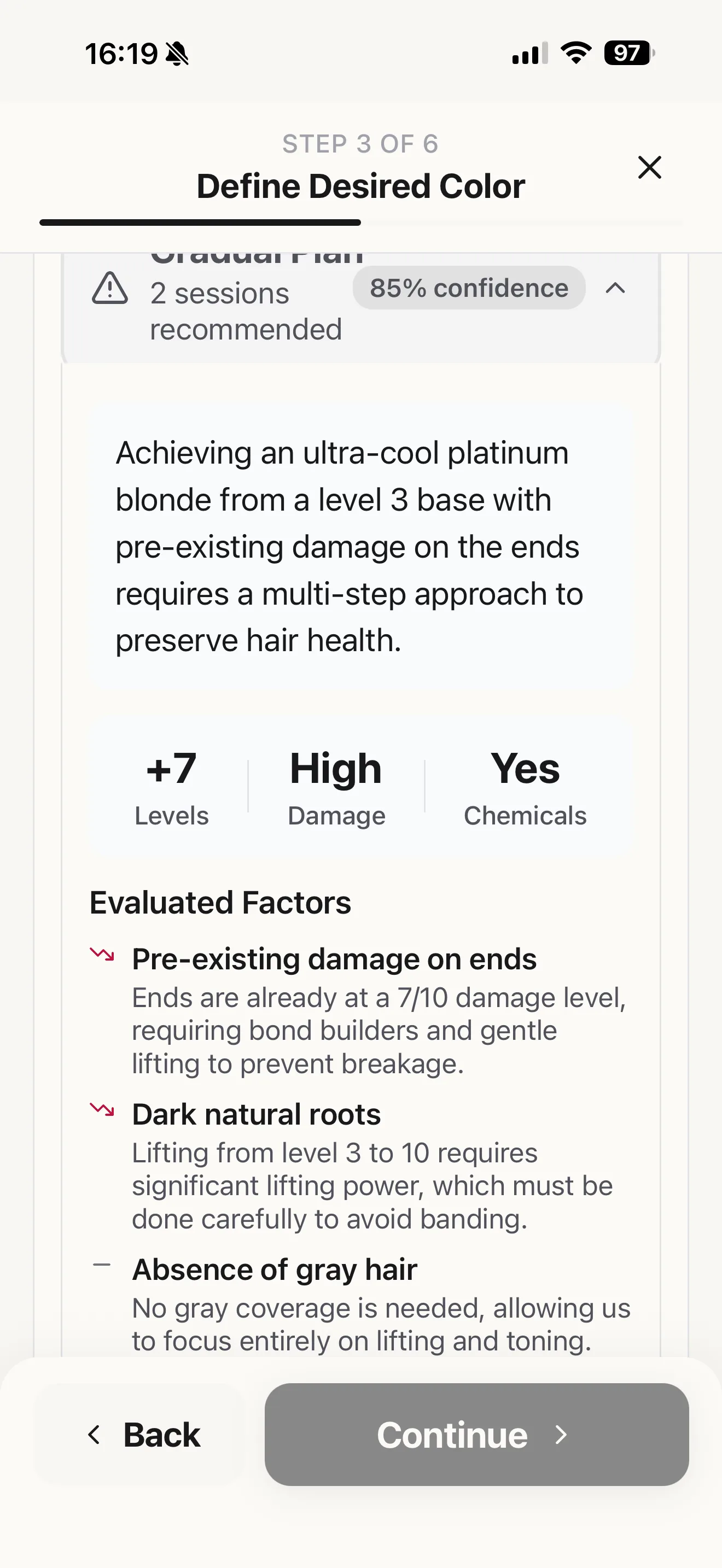 Viability and damage-risk analysis before lifting the hair in Blendsor