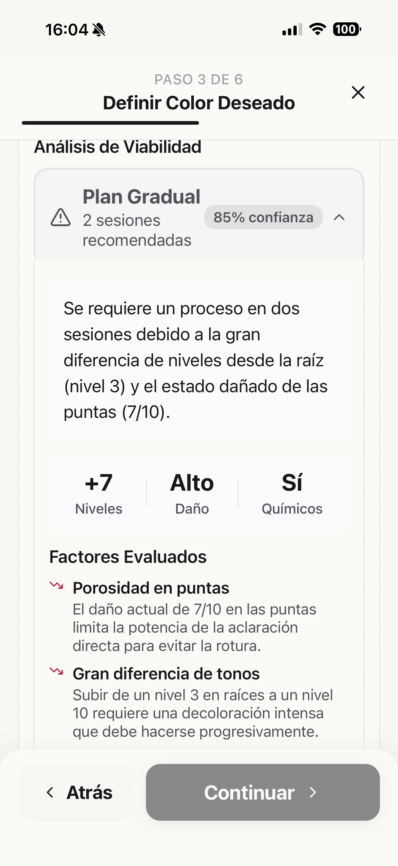 Análisis de viabilidad y riesgo de daño antes de aclarar el cabello en Blendsor
