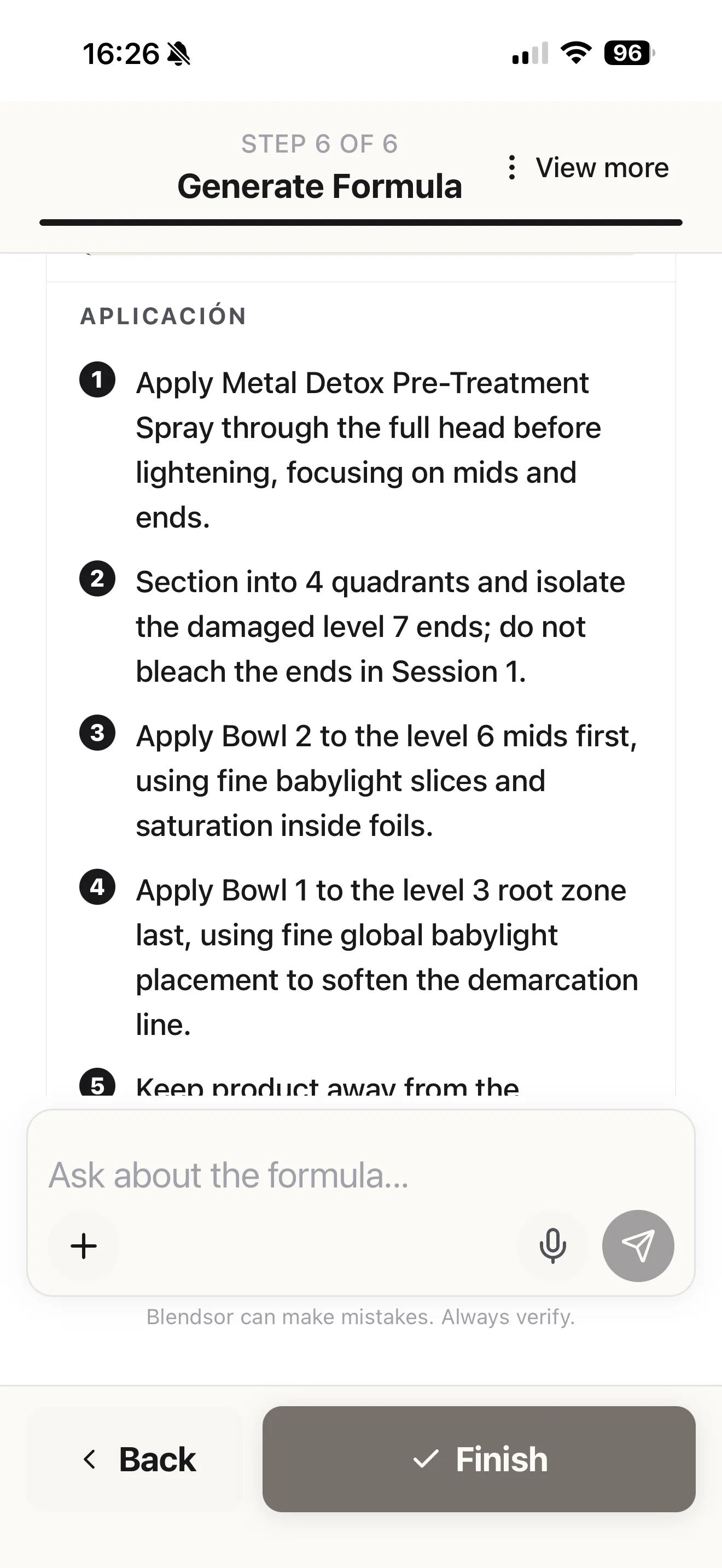 Step-by-step application order by bowls, with timings and stop signals in Blendsor