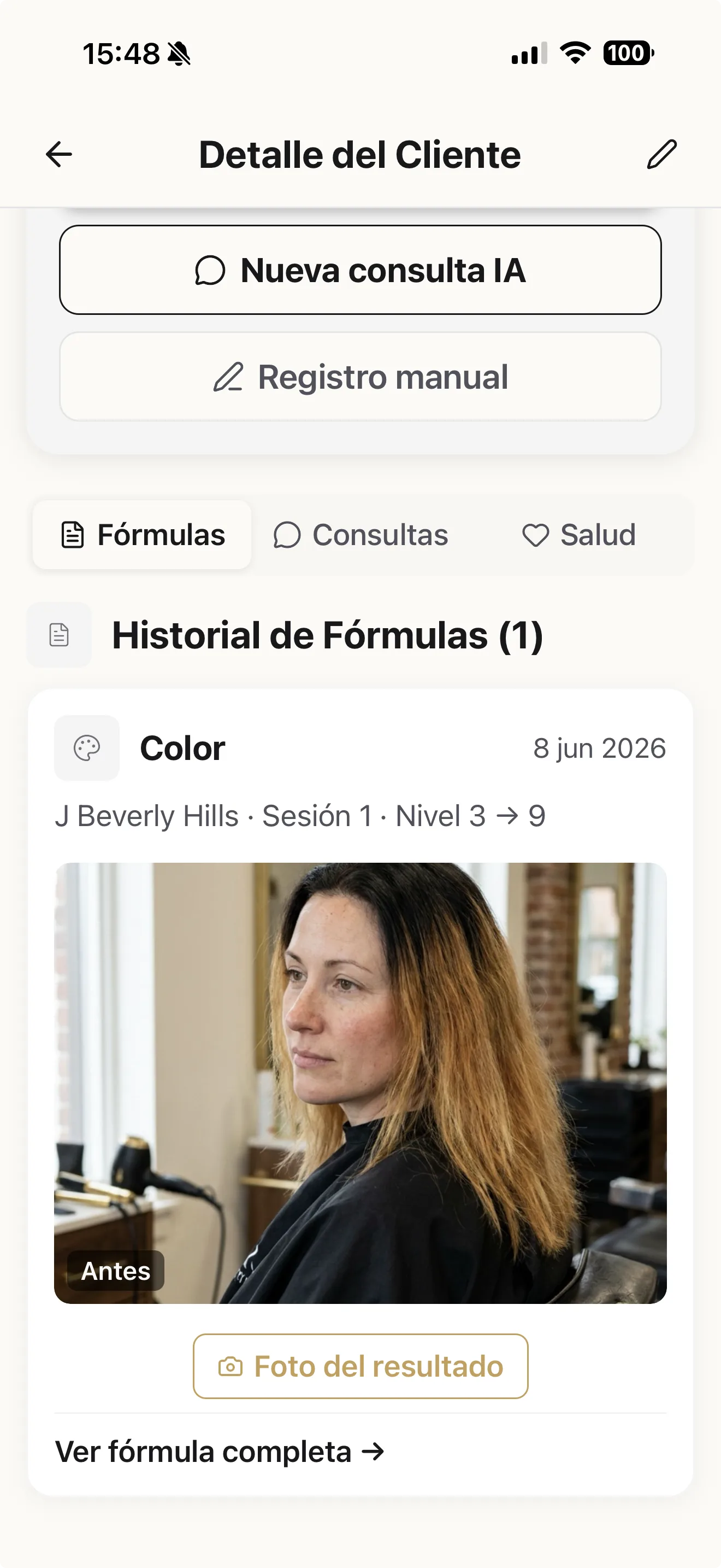 Historial del cliente en Blendsor