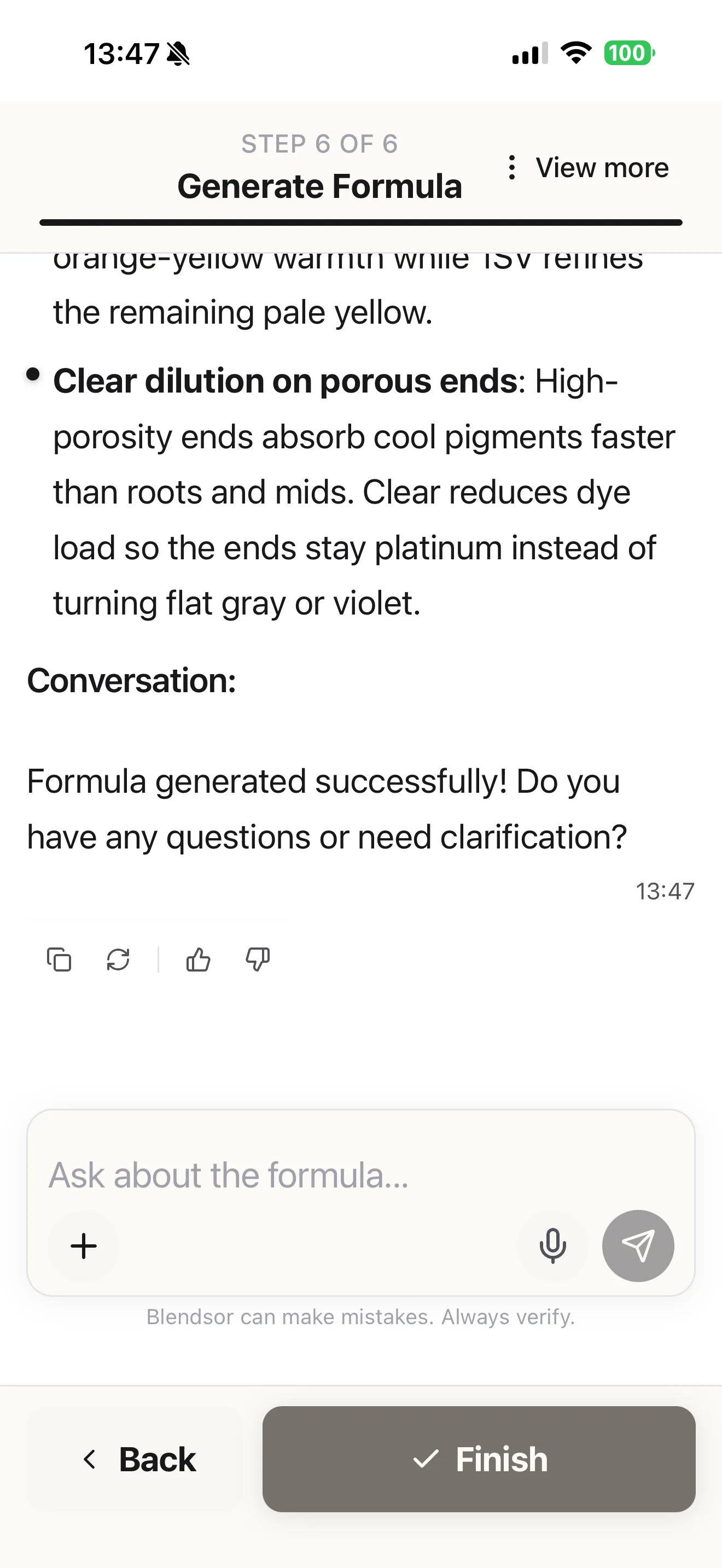 Chat to ask about the formula in Blendsor